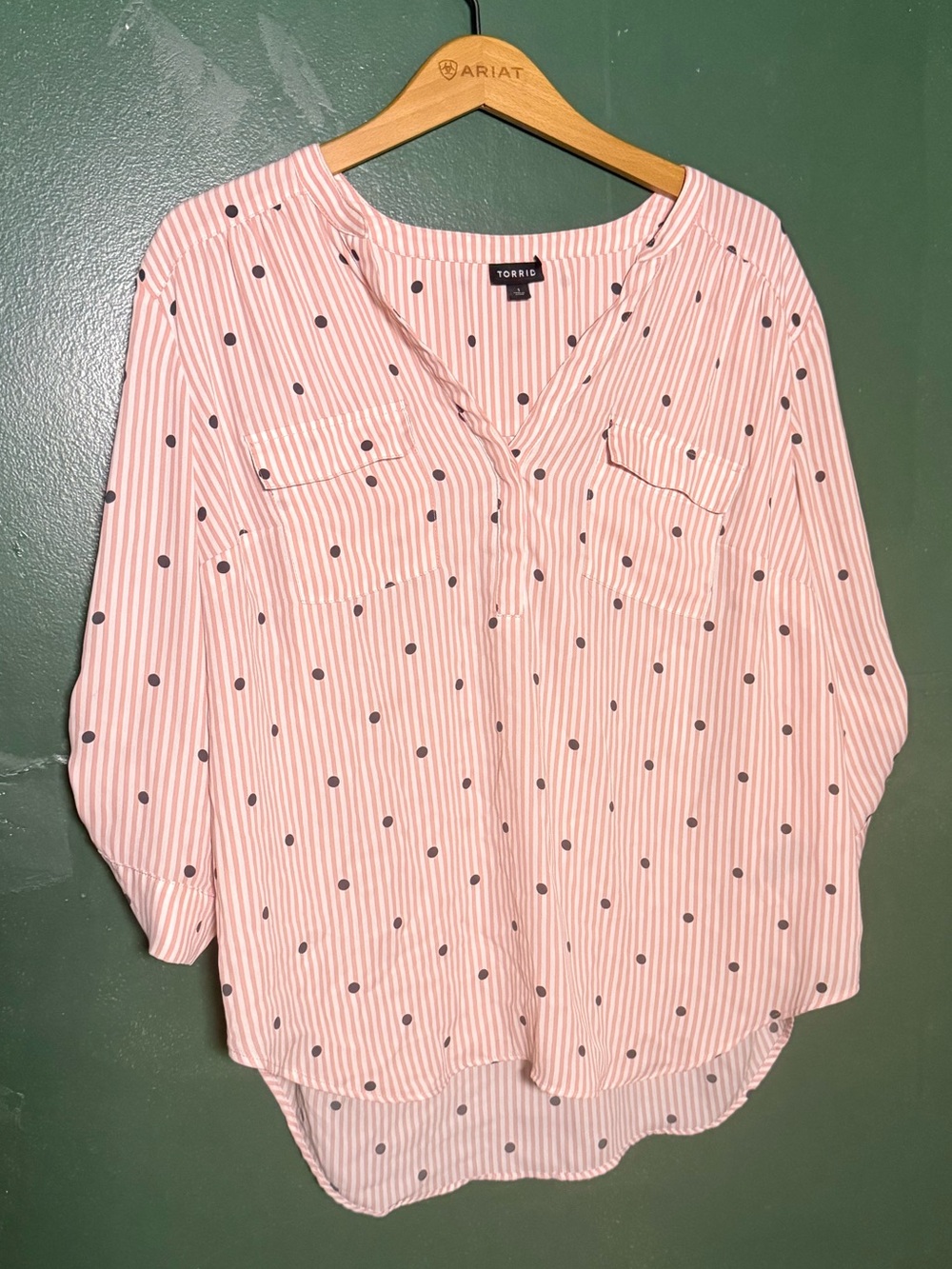 torrid Pink Striped Button-Down with Navy Polka Dots
